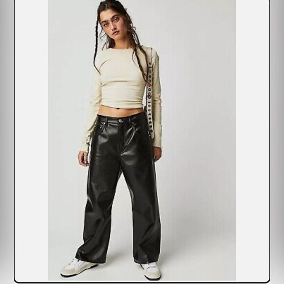 Citizens of Humanity COH Recycled Leather Gaucho Wide Leg Pants Black Size 27 - Picture 1 of 14